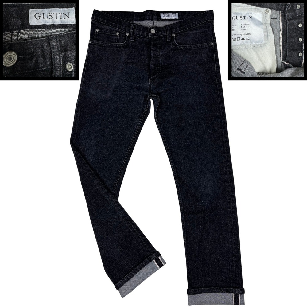Gustin Selvedge Jeans Slim Fit Mens 34 (fit 32x29) Black Button Fly Made in USA
